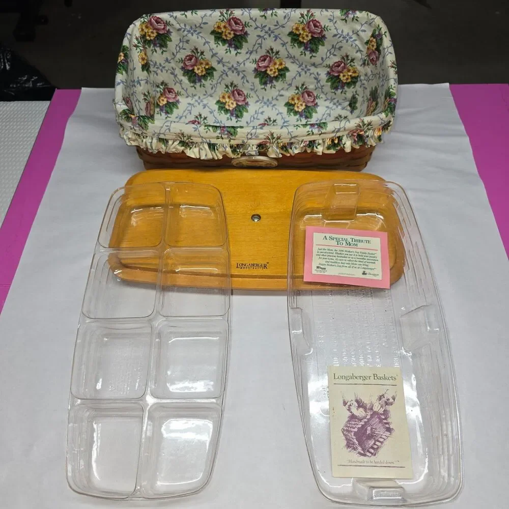 Longaberger 1996 Mother's Day Vanity Basket Liner Protector, 2 Inserts, Tie On